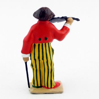 grand clown avec perruque jouant du violon