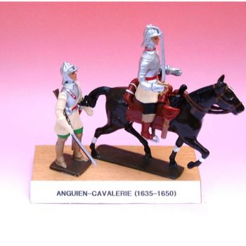 Anguien Cavalerie (1635 - 1650), ensemble de 2 figurines sur socle bois