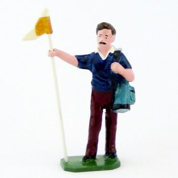 Caddy (ou Caddie) brun, pull bleu fonc&eacute;, avec drapeau - Golfeurs (S.E.A)