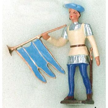 trompette des archers, chapeau bleu, tunique cr&egrave;me sur cotte argent (8043A-002)