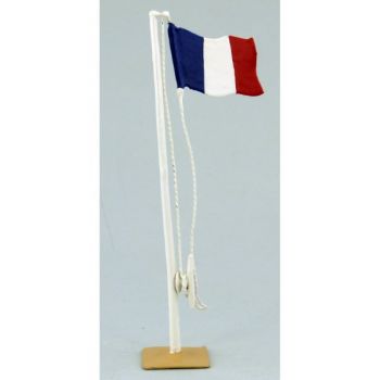 drapeau fran&ccedil;ais sur mat avec drisse et taquet (h. 13,5 cm)