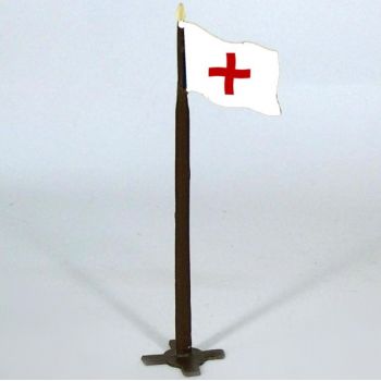 drapeau croix rouge sur mat (h. 13,5 cm) (tir&eacute; du diorama ''maoneuvres du s