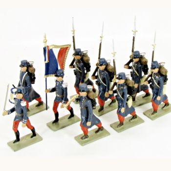 Infanterie 1870, capote bleue, pantalon garance, képi drapé bleu, ens. de 9 p.