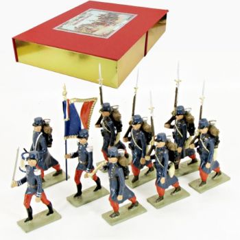 Infanterie 1870, capote bleue, pantalon garance, k&eacute;pi drap&eacute; bleu, coffret de 9 p