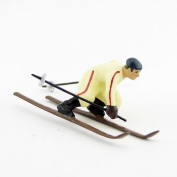 Skieur, ann&eacute;es 20, combinaison cr&egrave;me