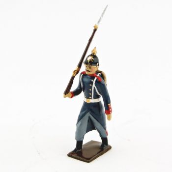 fantassin de l'infanterie prussienne capote bleue, casque &agrave; pointe (pickelhau