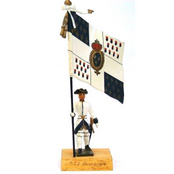 étendard du Régiment De Bourgogne (1750, Louis XV) sur socle bois