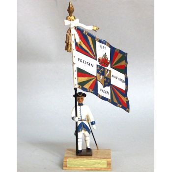 étendard du Régiment Du Dauphin (1750, Louis XV) sur socle bois
