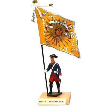 étendard du Royal Normandie (1750, Louis XV) sur socle bois