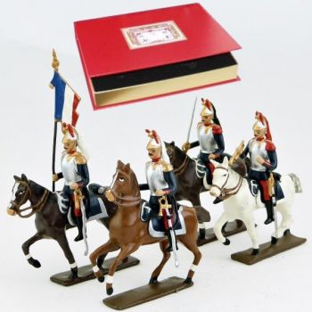 Cuirassiers à cheval 1914, pantalon garance, Coffret de 4 cavaliers
