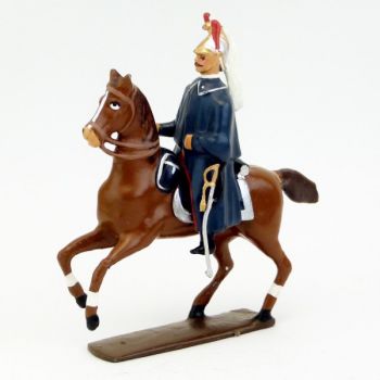 officier des dragons en capote, tenue rouge et bleu