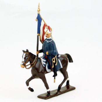 étendard des dragons en capote, tenue rouge et bleu