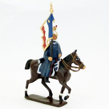 étendard des dragons en capote, tenue rouge et bleu