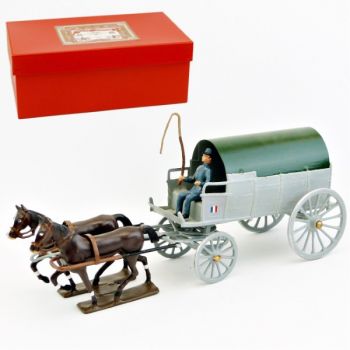 charrette hippomobile bâchée (2 chevaux, 1 personnage) en coffret rouge