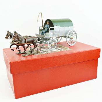 charrette hippomobile bâchée (2 chevaux, 1 personnage) en coffret rouge