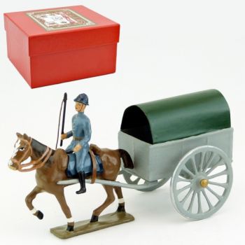 charrette hippomobile bâchée, 1 essieu (cavalier avec fouet)