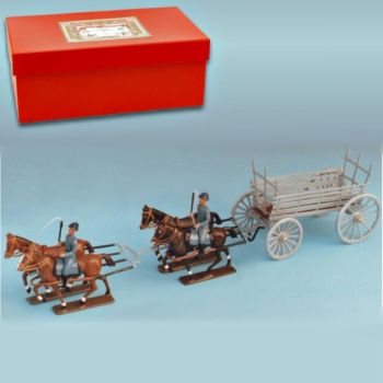 Fourragère hippomobile (4 chevaux, 2 personnage) en coffret rouge