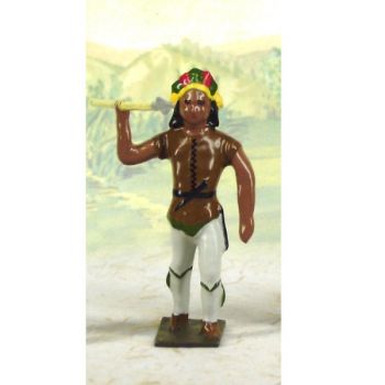 indien debout avec lance en l'air (couleurs marron, vert et gris)