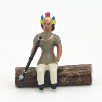 indien assis sur tronc d'arbre avec calumet