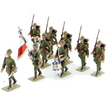 Infanterie Française 1939, ens. de 9 piétons (1 off, 1 drap, 1 tamb, 1 tp, 5 ft)