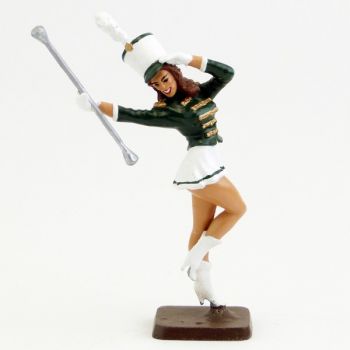 majorette (h. 10,5 cm), veste Verte, jupe blanche