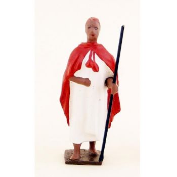 goumier en blanc cape ch&eacute;chia rouge avec baton