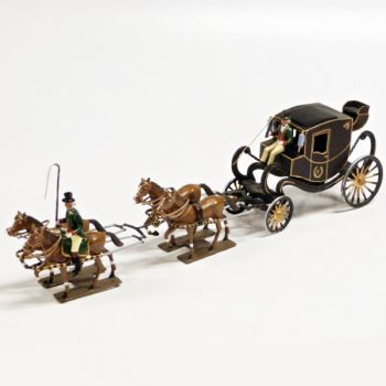 Cornaline de Napoléon 1er tirée par 4 chevaux (gris) en coffret diorama