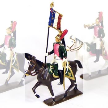 etendard du 17e rgt de dragons (dragons roses) &agrave; cheval