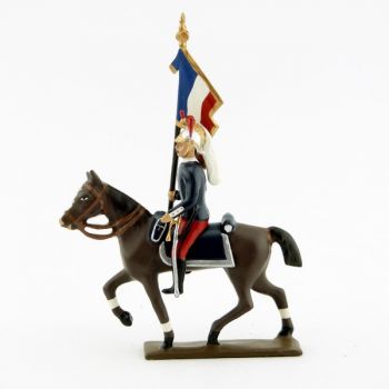 étendard des dragons en tunique, tenue rouge et bleu (1914)