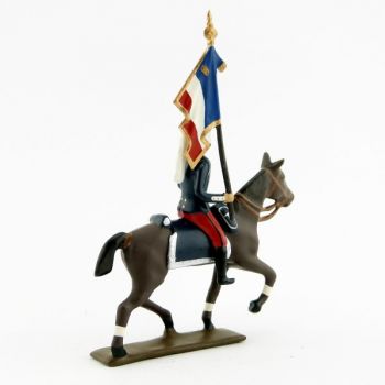 étendard des dragons en tunique, tenue rouge et bleu (1914)